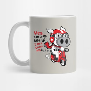 A strong pig ride a scooter 2 Mug